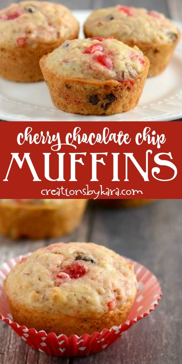 cherry chocolate chip muffins recipe collage