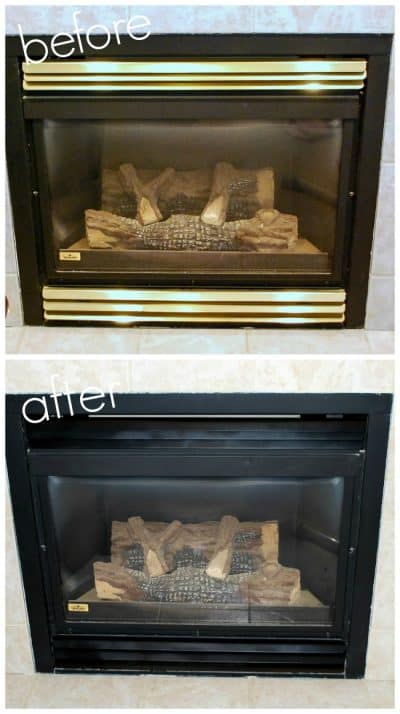 before and after collage of fireplace makeover