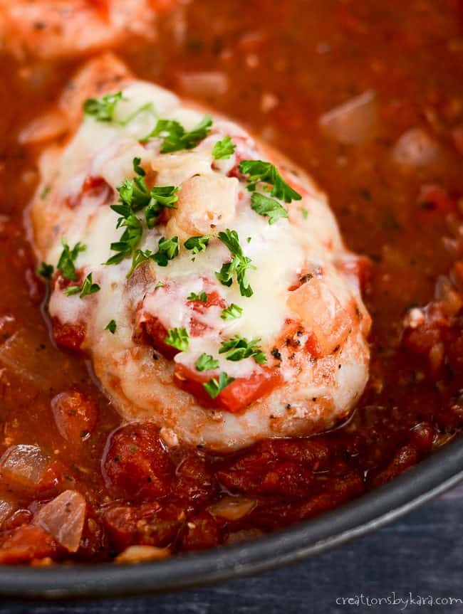 skillet with Italian chicken in sauce