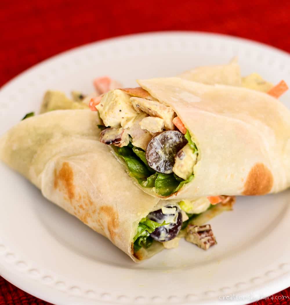 plate of curry chicken salad wraps
