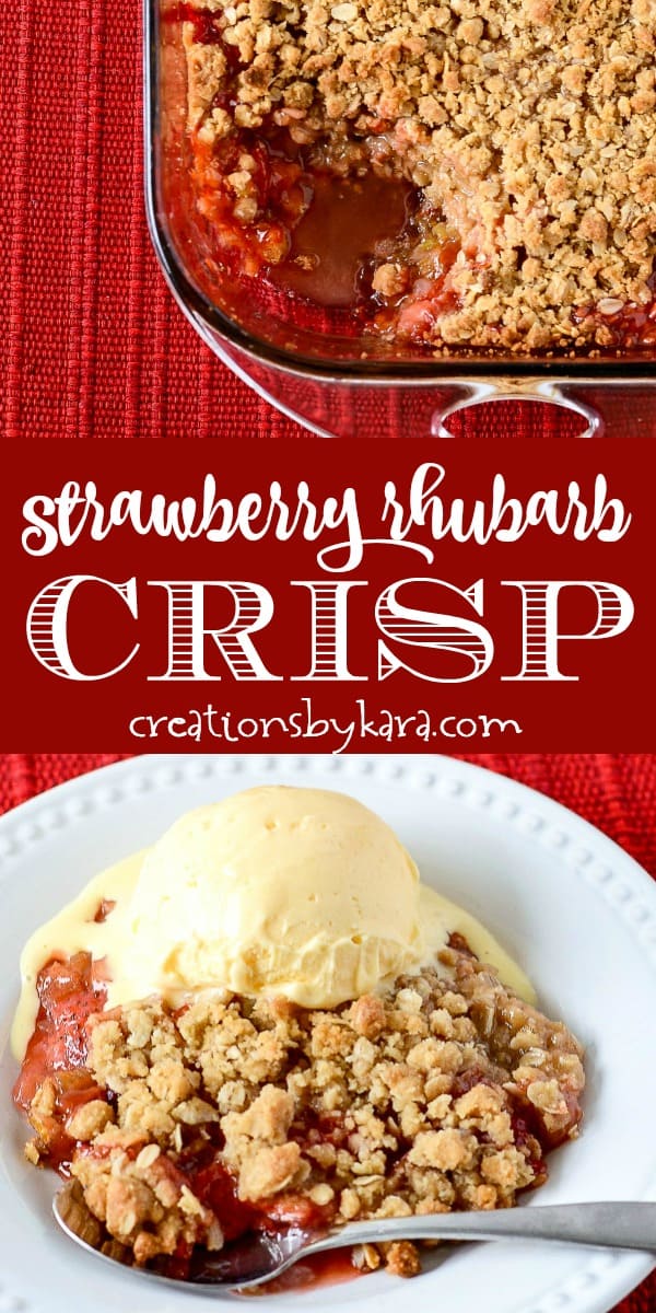 strawberry rhubarb crisp recipe collage