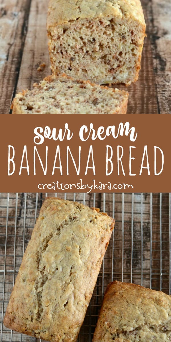 sour cream banana bread recipe collage