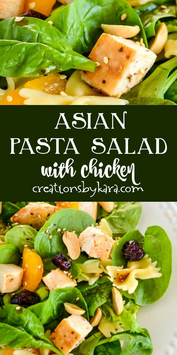 Asian pasta salad with chicken recipe collage