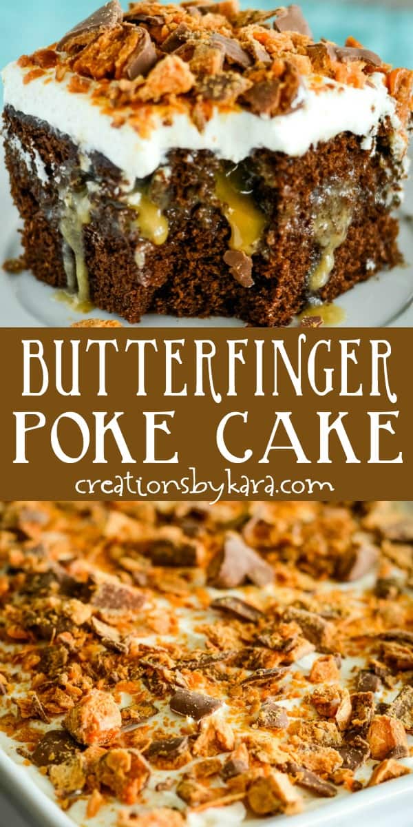 Chocolate Butterfinger Poke Cake Recipe - Creations by Kara