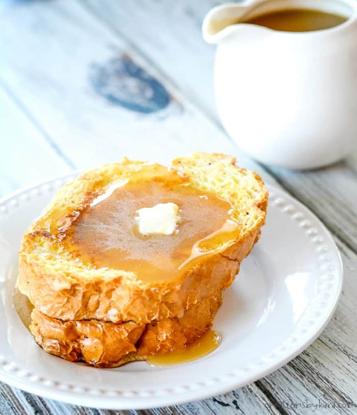 plate of french toast with buttermilk caramel syrup