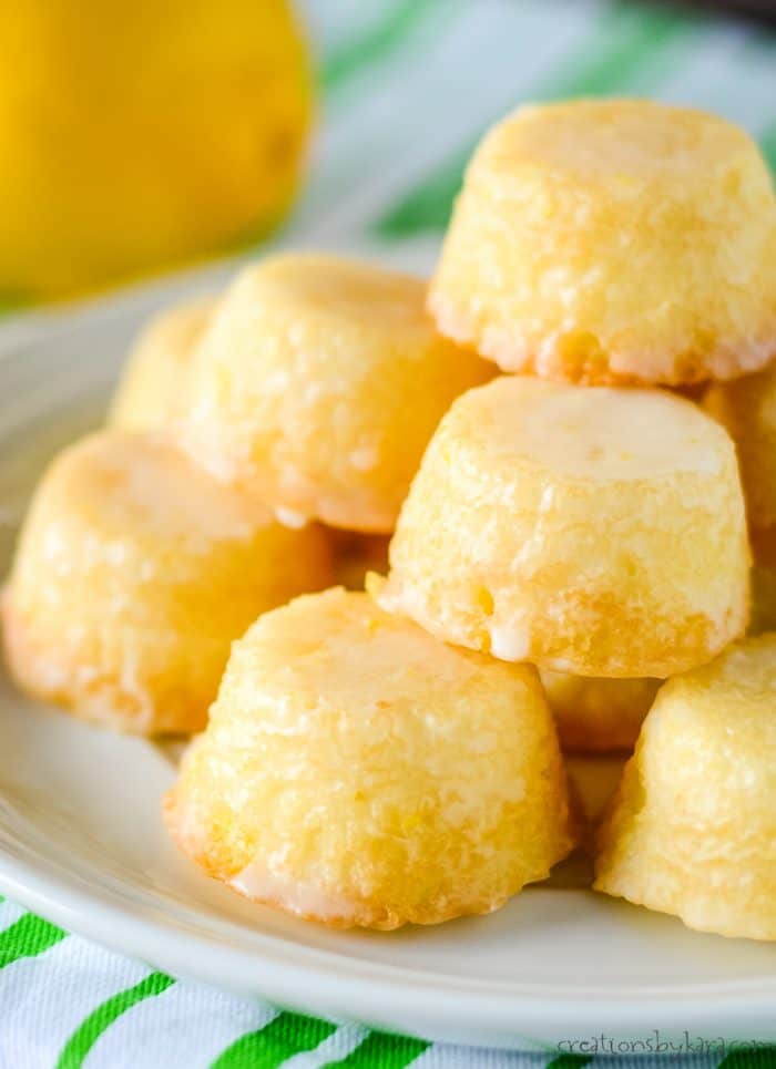 stack of mini lemon cakes on a plate