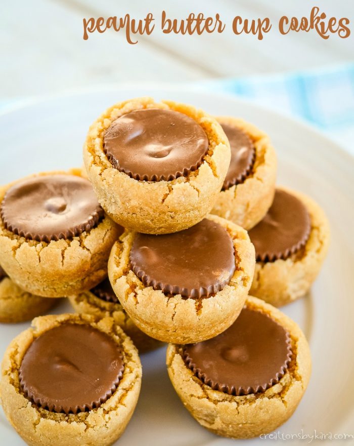 stack of peanut butter cup cookies on a plate