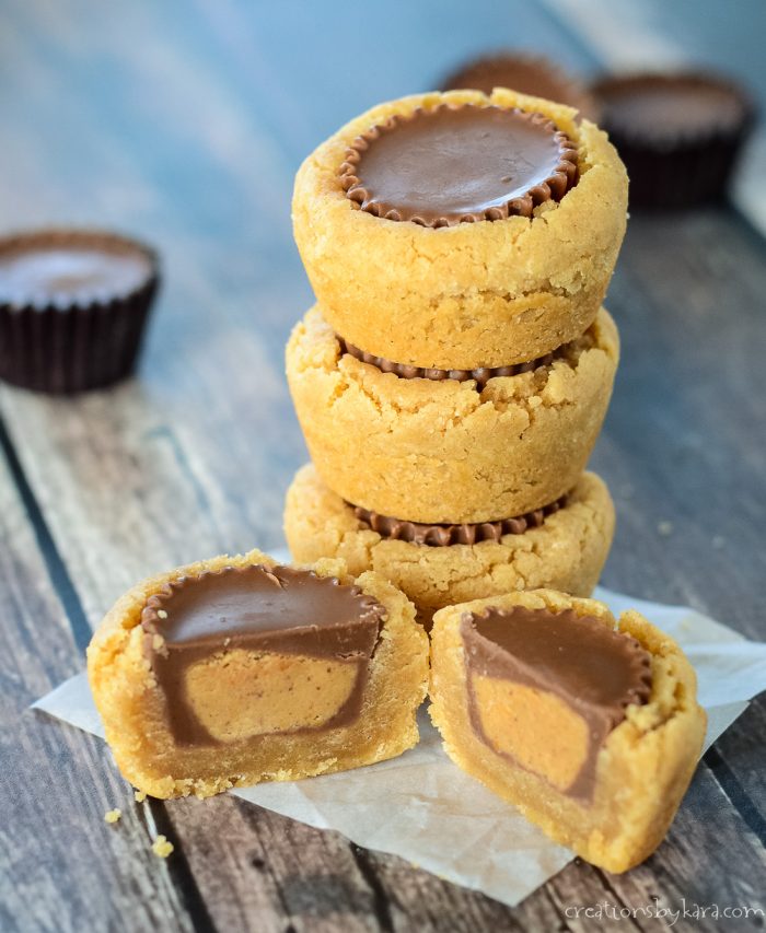 Reese's peanut butter cup cookies made in muffin tins