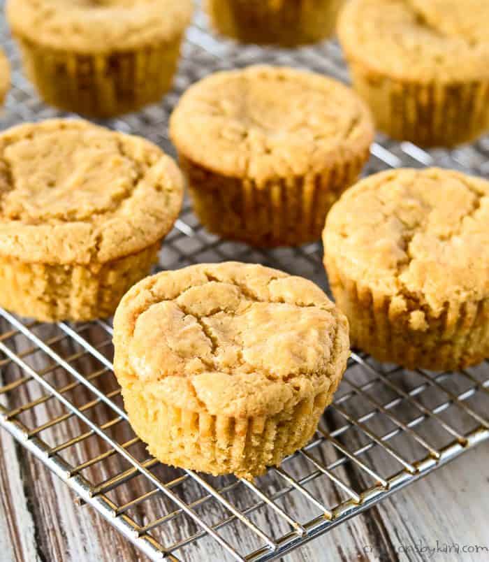 peanut butter cupcakes on a cooling rack