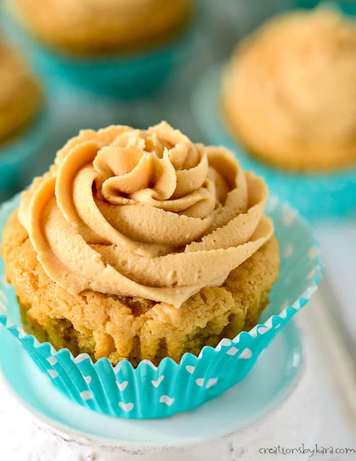 peanut butter frosting on top of a cupcake