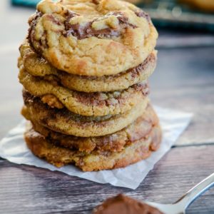 stack of peanut butter cookies with nutella swirl