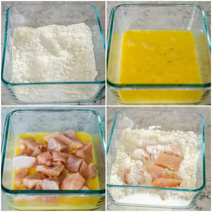 how to coat chicken in light breading of cornstarch and egg