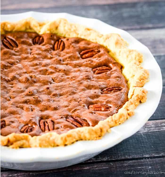 baked pie with pecans on top