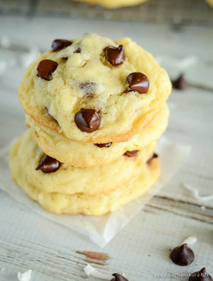 stack of coconut cookies with chocolate chips