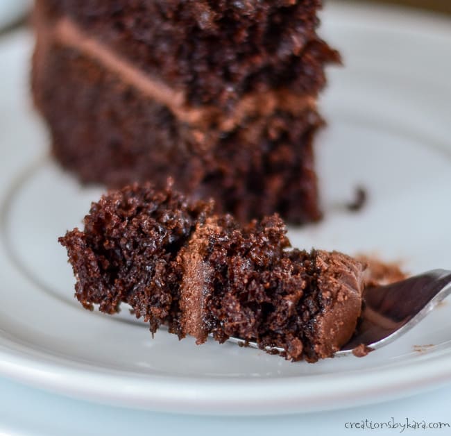 bite of chocolate cake on a fork