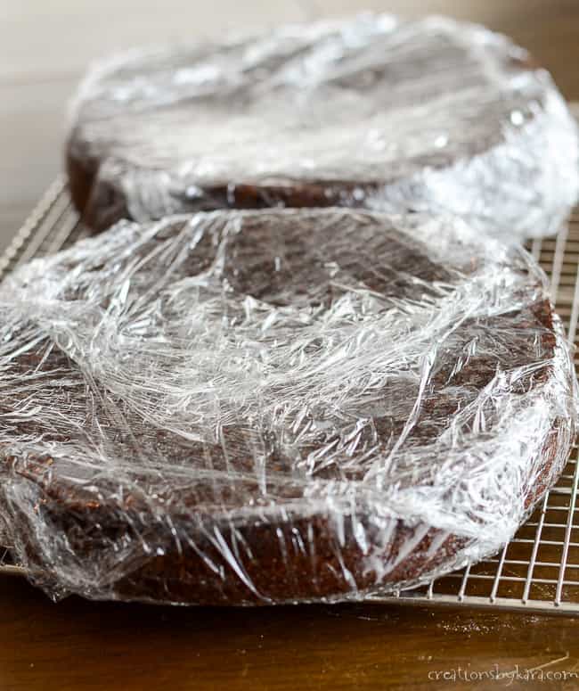 cakes wrapped in plastic wrap for freezing