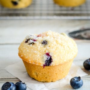 whole wheat blueberry muffin on waxed paper