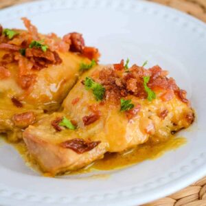 chicken thighs with honey dijon sauce and bacon