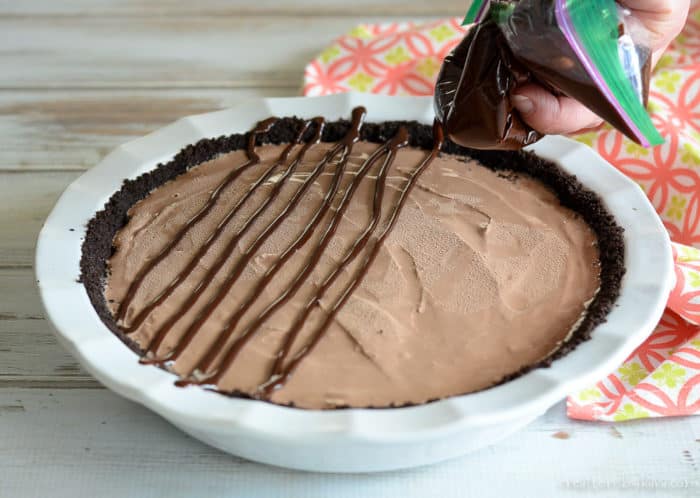 chocolate sauce drizzled over mud pie