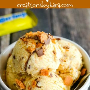 butterfinger ice cream in a bowl with a spoon