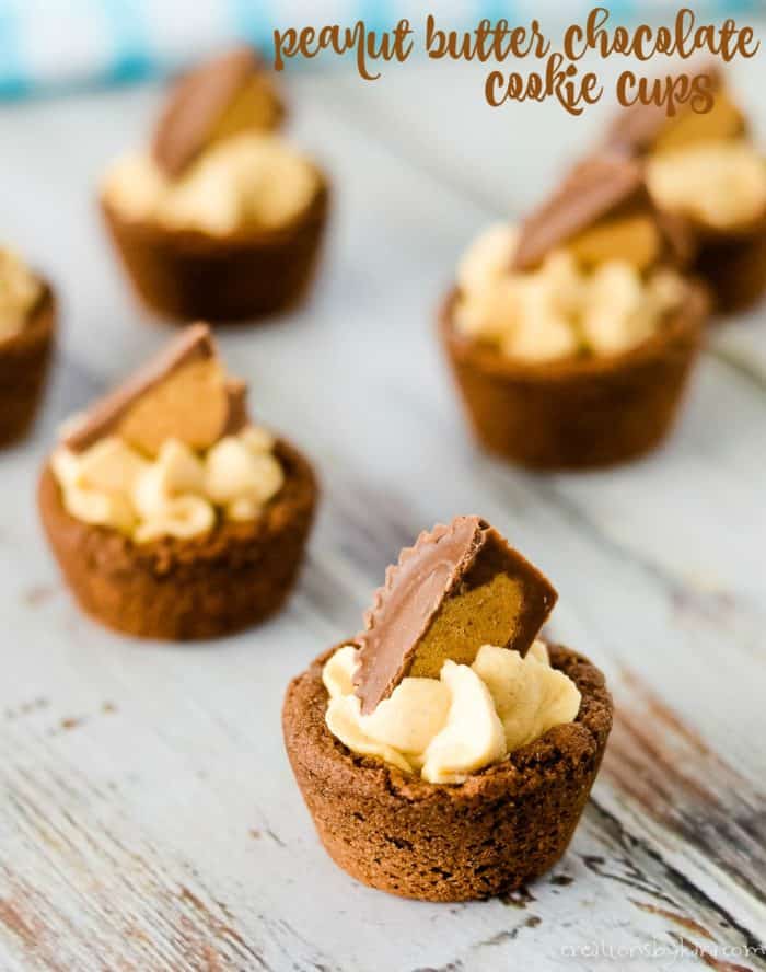 chocolate brownie cups filled with peanut butter mousse