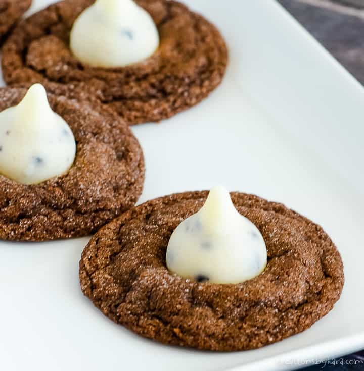 tray of cookies and cream chocolate kiss cookies