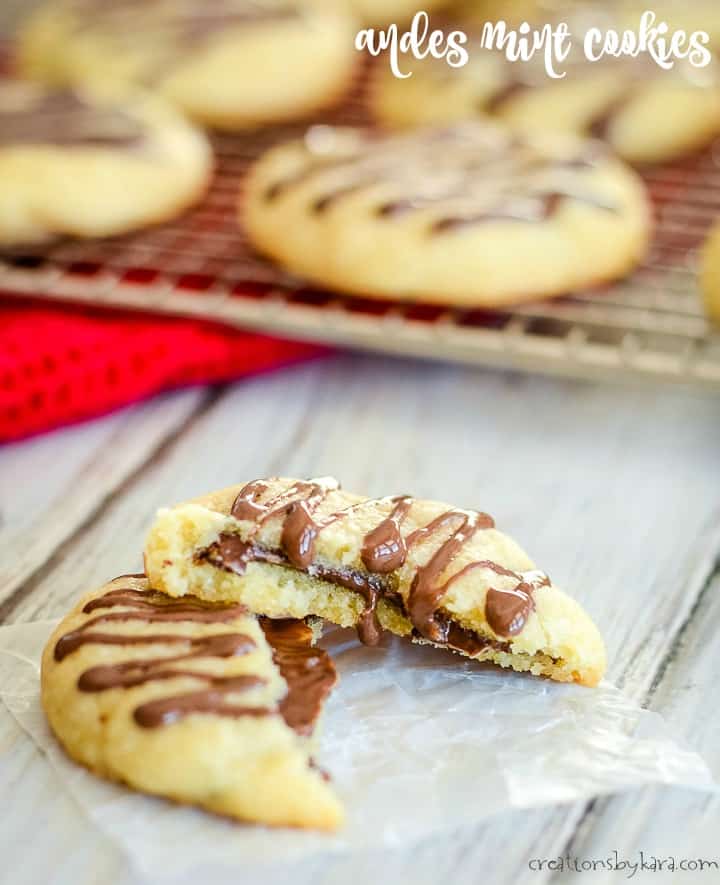 recipe for andes mint cookies drizzled with melted chocolate