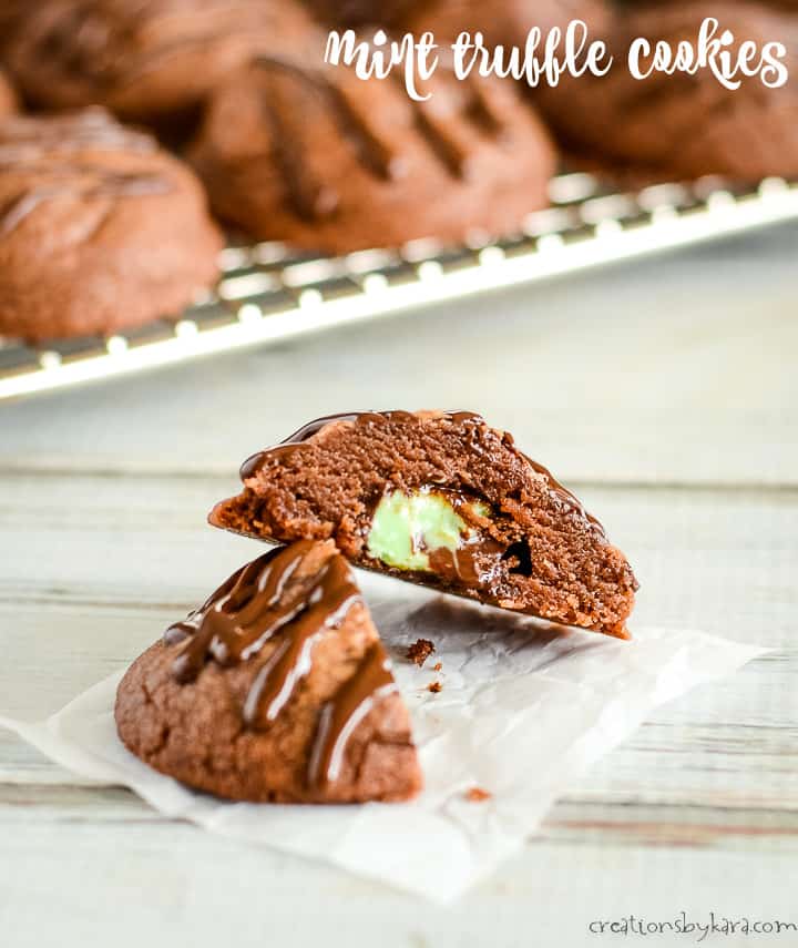 chocolate drizzled mint truffle cookies