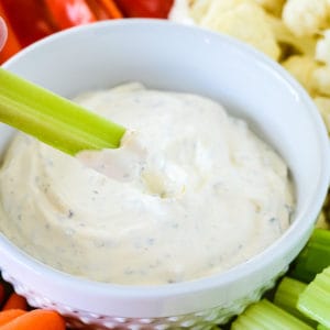 bowl of creamy ranch dip with veggies