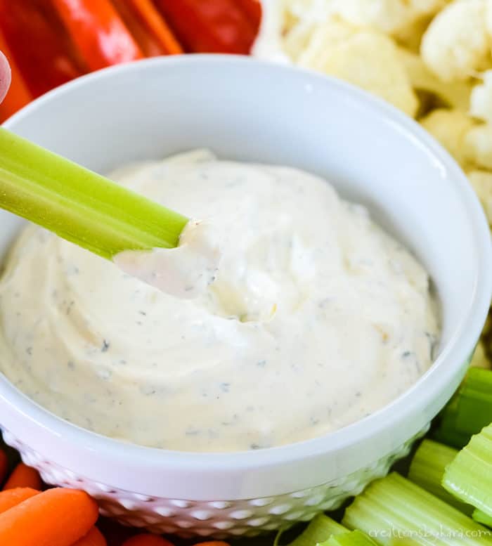 bowl of creamy ranch dip with veggies
