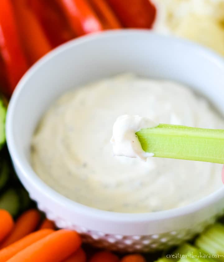 celery stick with sour cream ranch dip