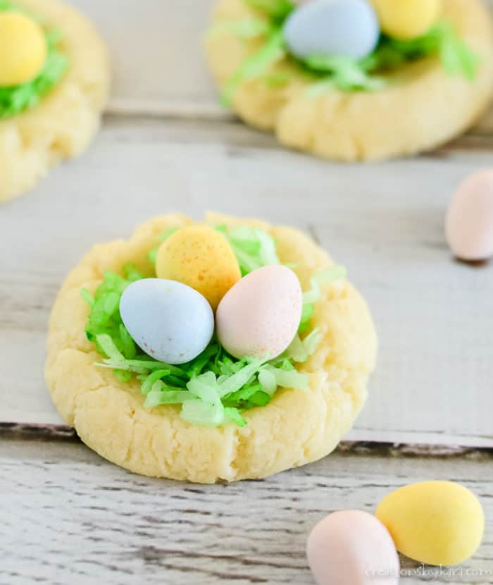 easter nest cookies with cadbury eggs
