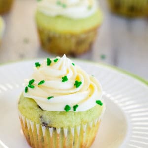 pistachio st patrick's day cupcake with green sprinkles