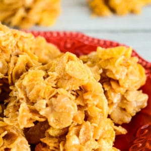 no bake cornflake cookies on a red plate