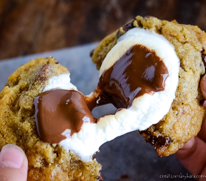 melted chocolate and marshmallow on a s'more cookie