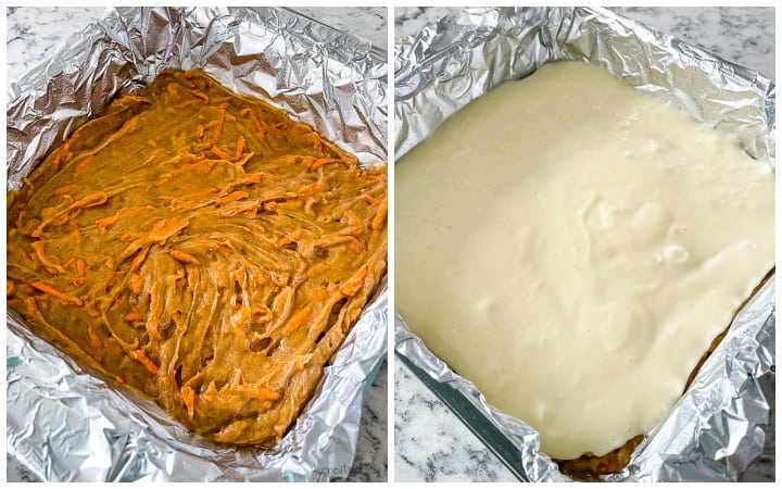 making carrot cake cream cheese bars