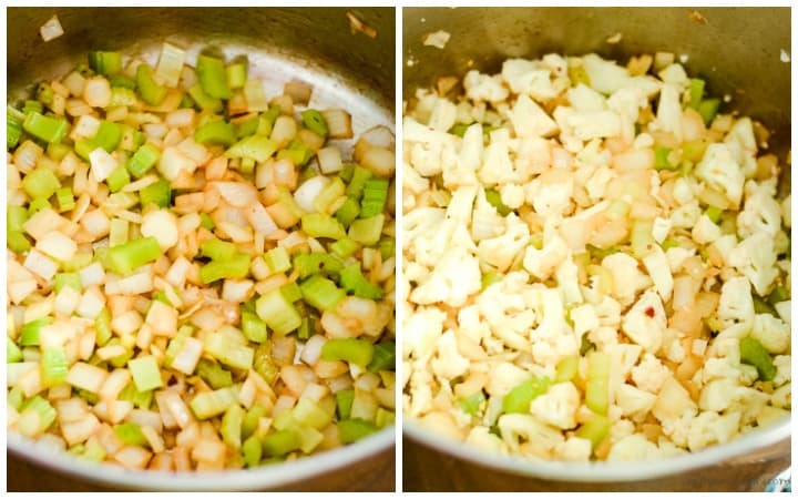 sauteed vegetables for cauliflower soup collage