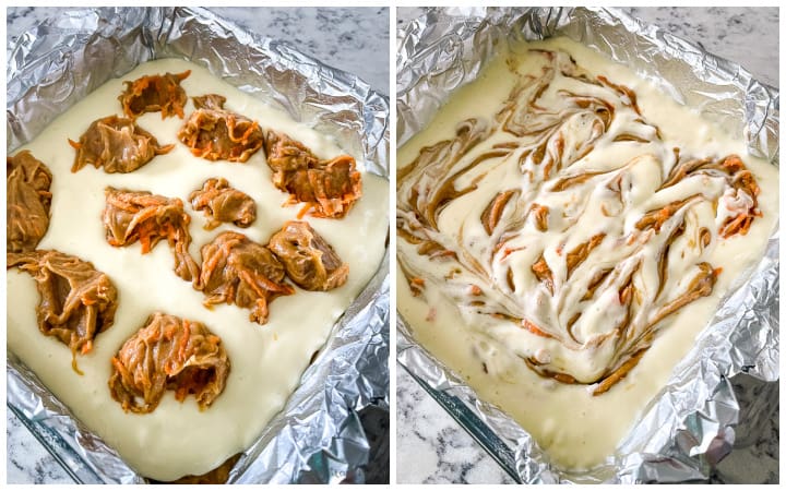 how to swirl cream cheese layer for carrot cheesecake bars