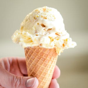 ice cream cone filled with homemade cream cheese ice cream