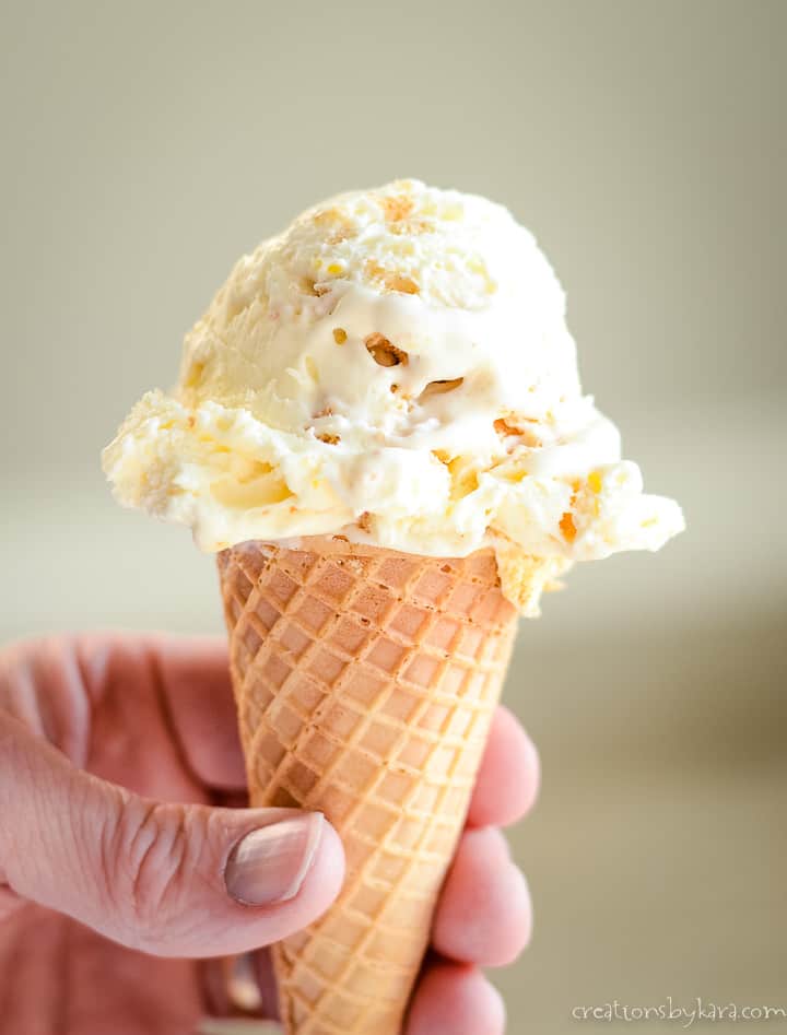 ice cream cone filled with homemade cream cheese ice cream