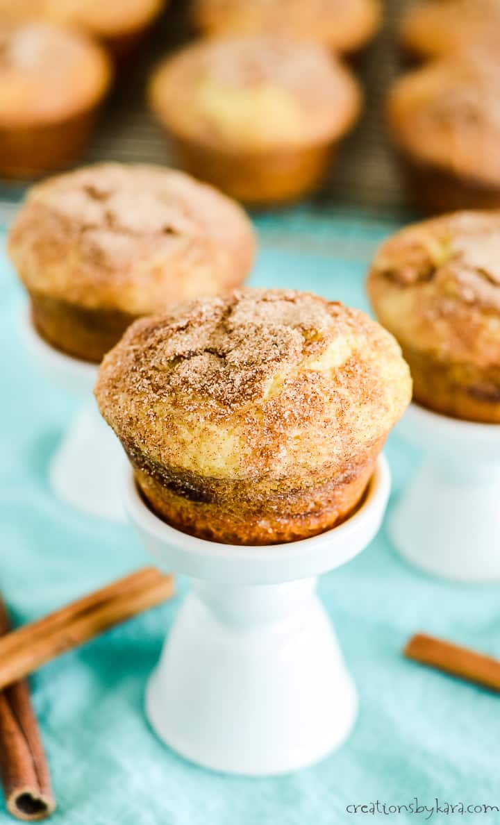 fluffy cinnamon muffins on cupcake stands