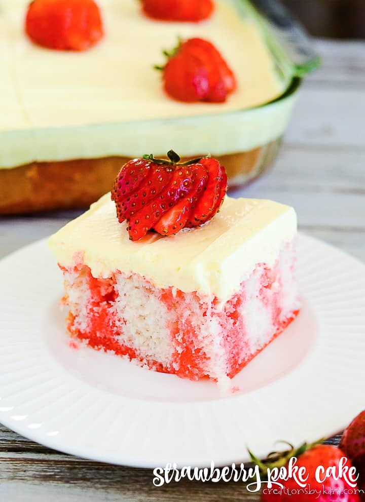 strawberry jello poke cake title photo