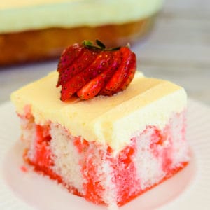 strawberry poke cake with pudding frosting