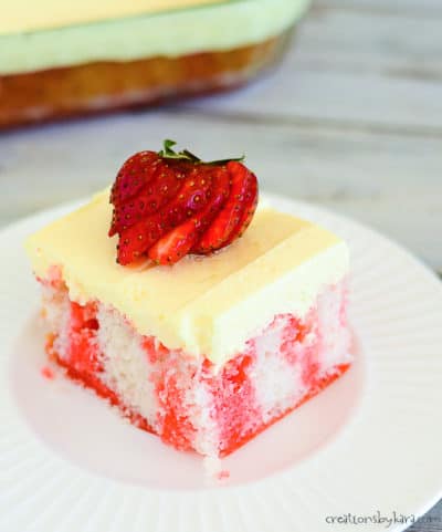 Strawberry Jello Poke Cake (w/ Pudding Frosting) - Creations by Kara