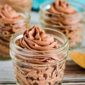 mini mason jars piped full of low carb peanut butter chocolate mousse