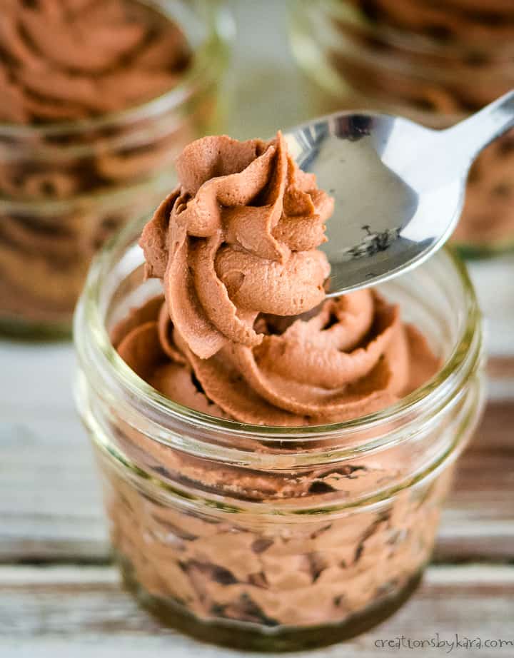 spoonful of low carb chocolate mousse with peanut butter