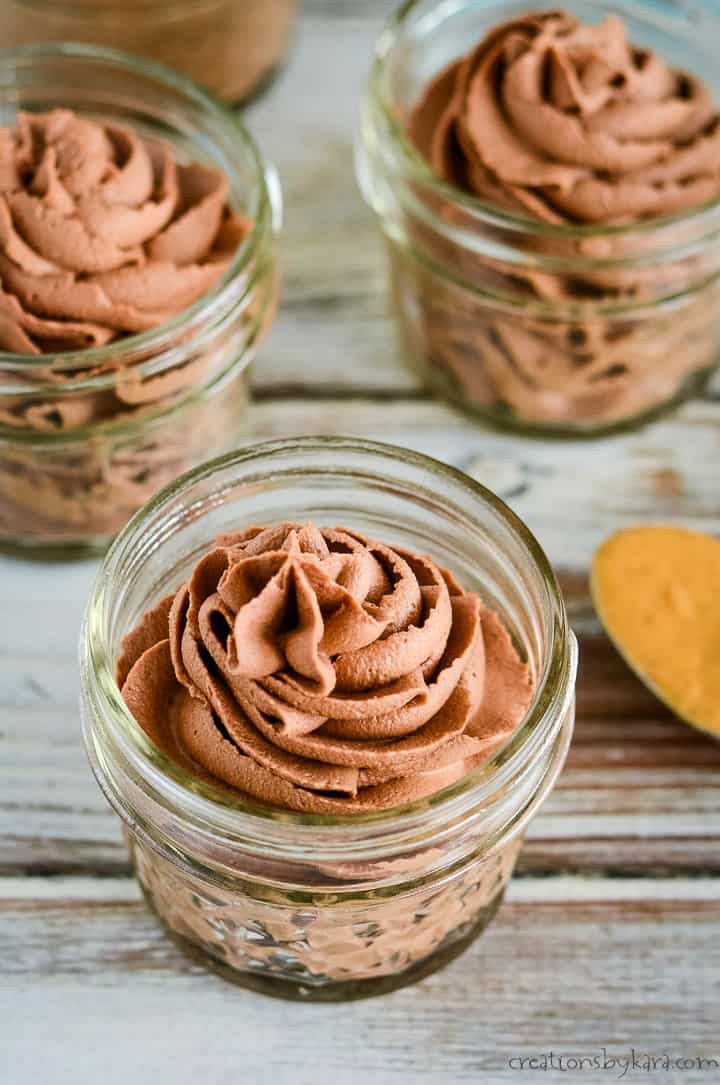 overhead shot of keto chocolate peanut butter mousse