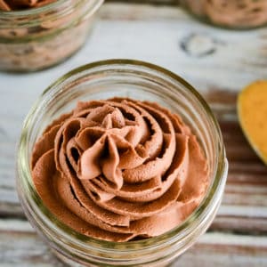 low carb chocolate peanut butter mousse in a mini mason jar
