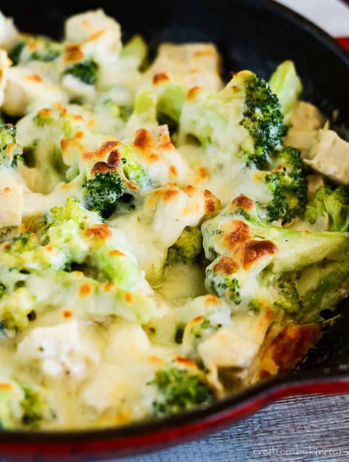skillet of keto chicken broccoli casserole