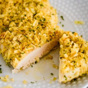 potato chip fried chicken cut on a white plate
